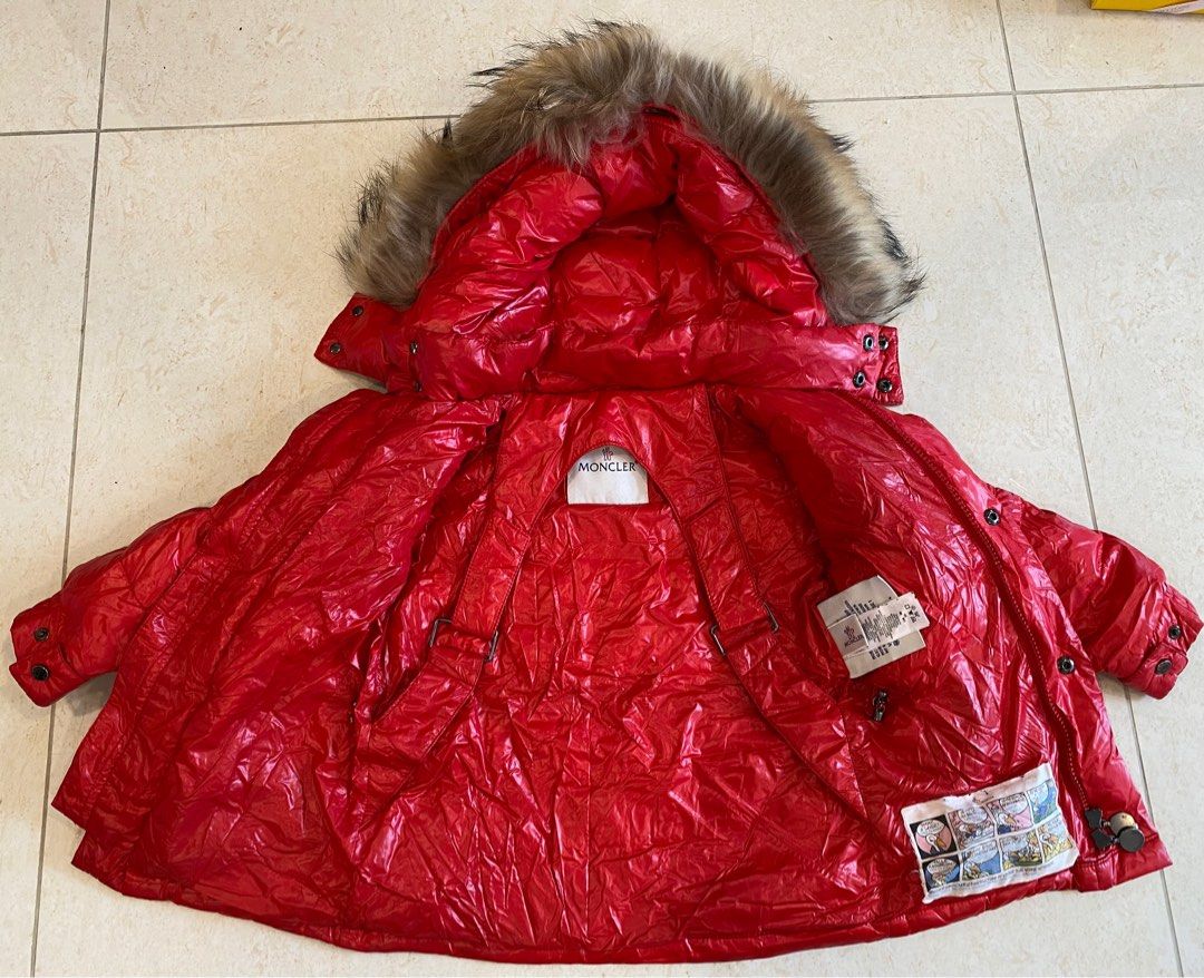 Red moncler with fur hood online