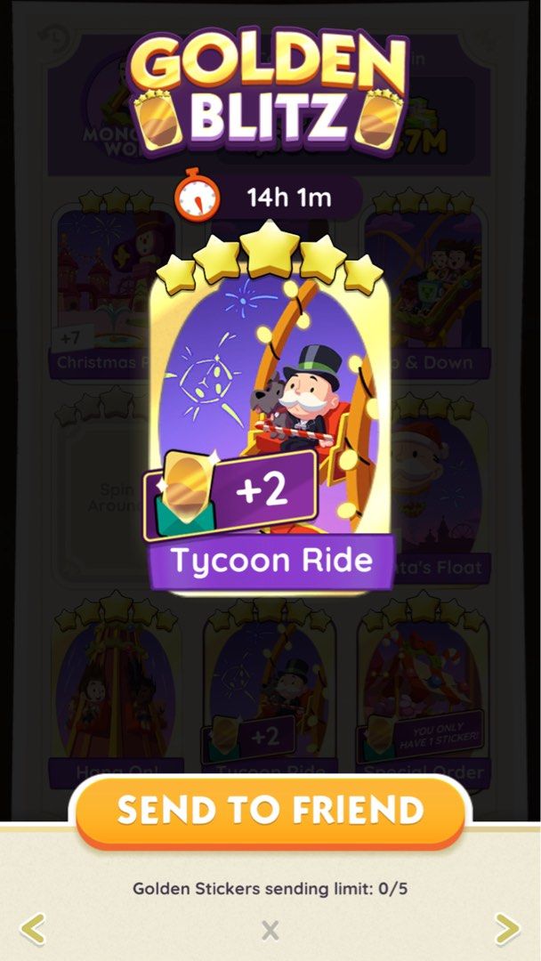 Monopoly Go Golden Blitz Tycoon Ride, Hobbies & Toys, Toys & Games on