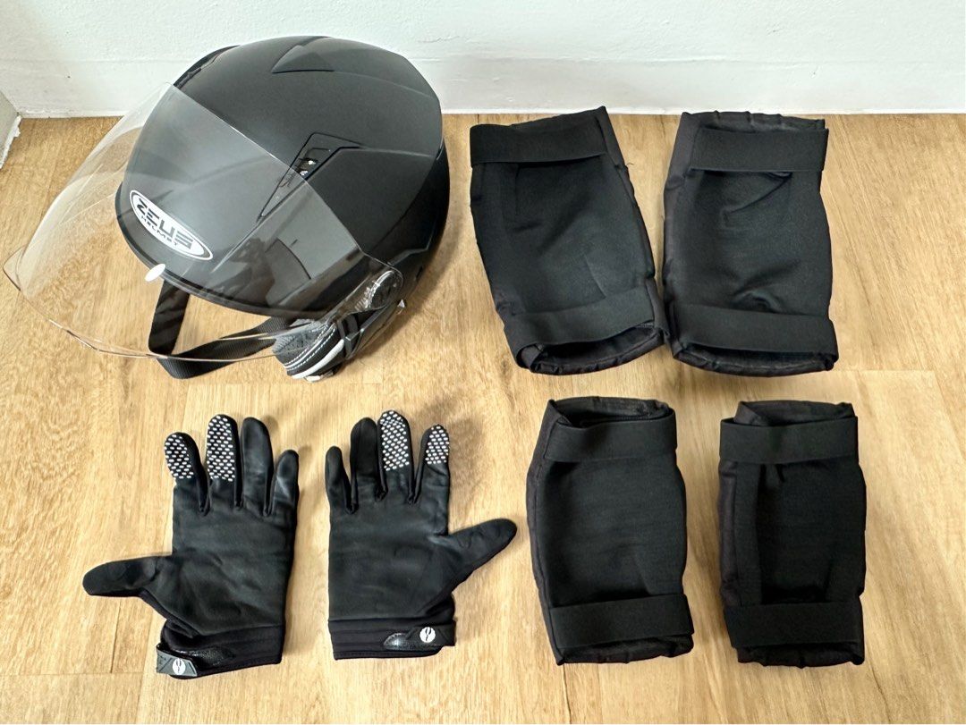 Helmet and gloves for motorcycle clearance