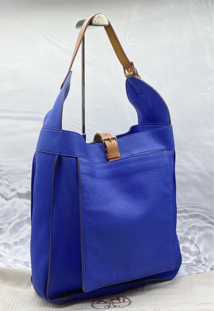NEW YEAR SALE HERMES MARWARI GM TOTE BAG IN ELECTRIC BLUE CLEMENCE LEATHER