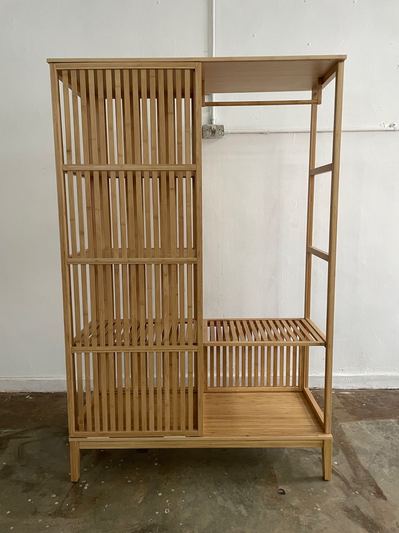 Open bamboo wardrobe with sliding door, Furniture & Home Living