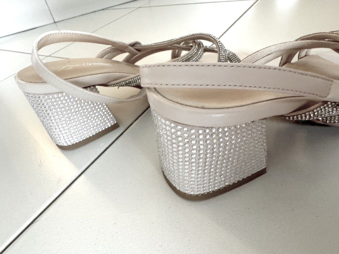 Zion Creations Open toe nude glitter rhinestone sandals heels