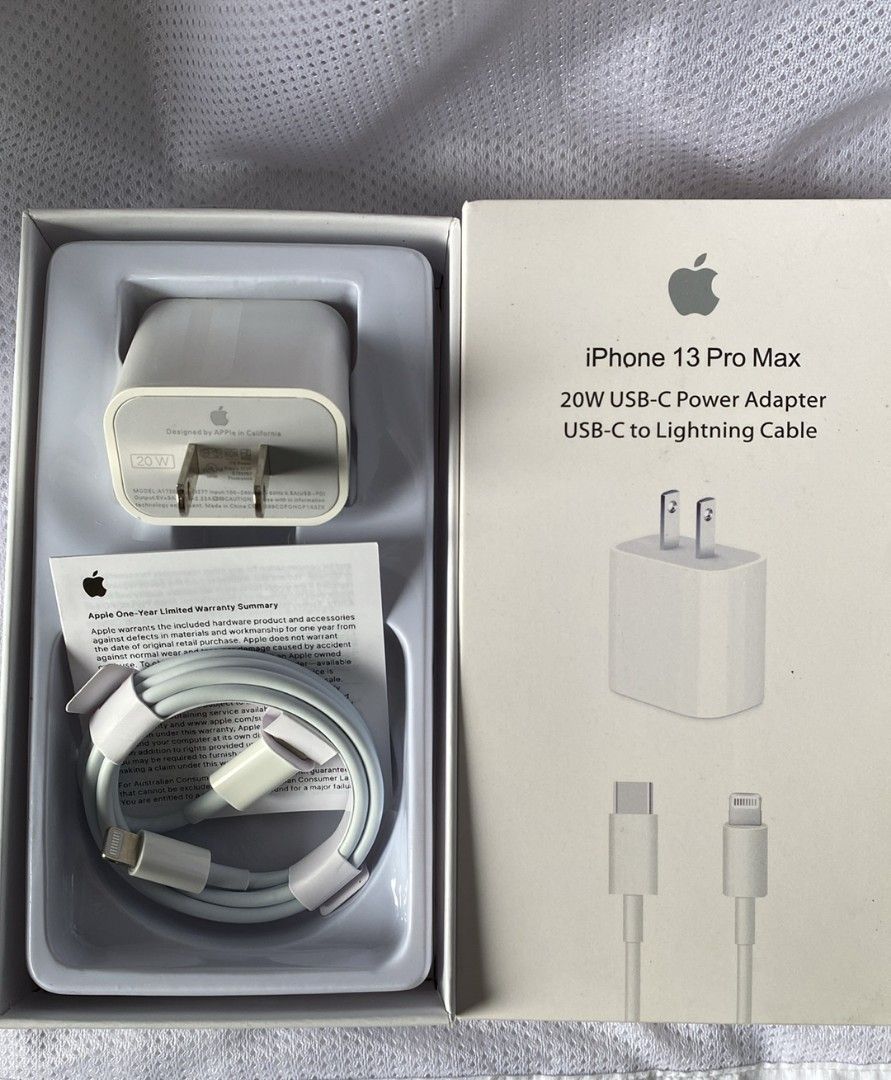 ORIGINAL 13 PRO MAX fast charging set 20W USB-C adapter/USB-C yo lightning cable (Category: Chargers & Cables) located in Manila. Submitted by milasgadgetph (Listing ID 1275684865, Image 2). Description: ORIGINAL IPHONE FAST CHARGER (SET) CABLE AND ADAPTER BRANDNEW AND SEALED PRICE LIST🛒 *IPHONE CHARGER (SET)12/13/14 PRO MAX - 699 CABLE ONLY- ⚪ TYPE C TO C (1M)-550 ⚪ TYPE C TO C(2M)-650 ⚪ TYPE C TO LIGHTNING (1M)-450 ⚪ TYPE C TO LIGHTNING (2M)-5