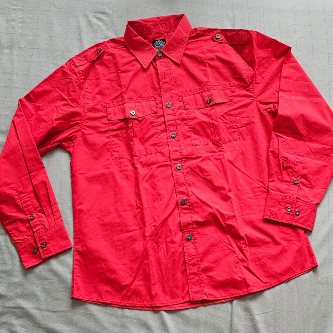 Red button up 2024 long sleeve shirt