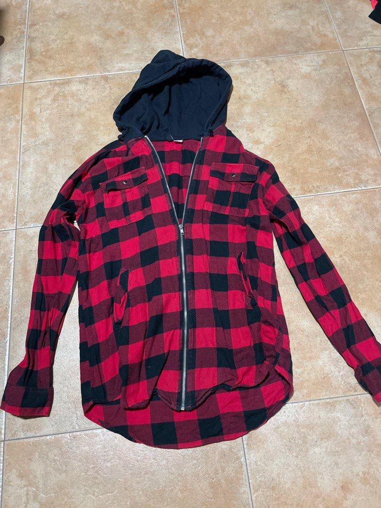Red and black hotsell flannel jacket with hood