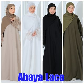 RESTOCKED Abaya Lace Jubah Long Muslimah Dress Women s Fashion Muslimah Fashion Kaftans Jubahs on Carousell