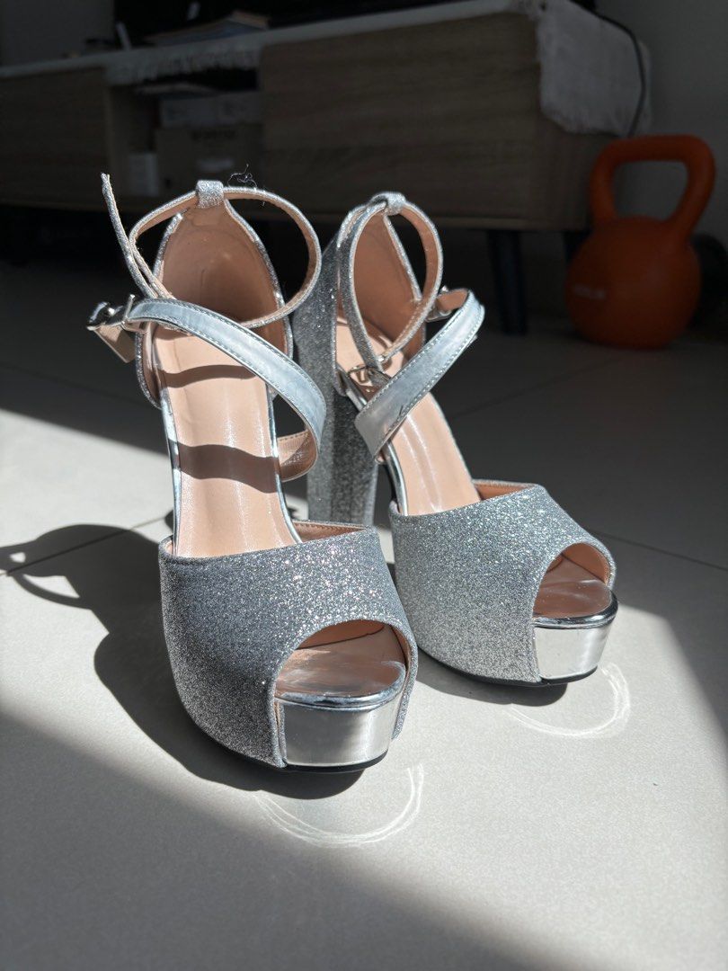 Silver Cinderella Glitter Pumps Platform Heels Women s Fashion