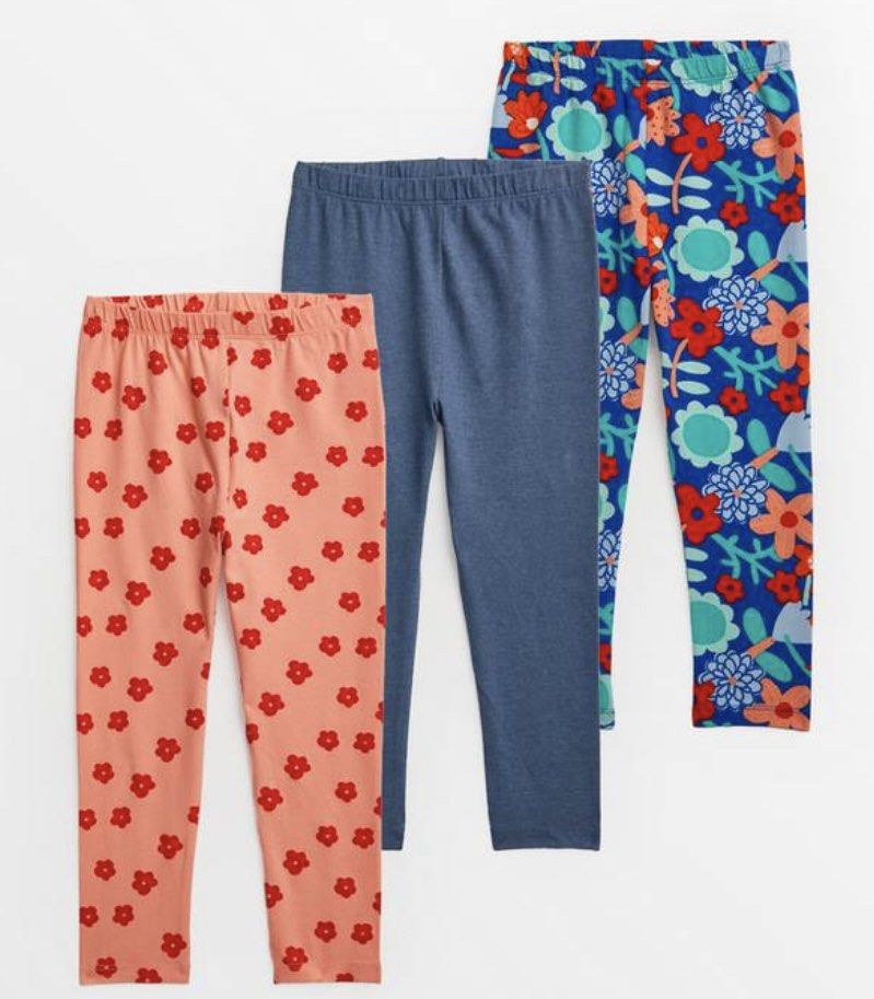 TU Clothing Floral Print Plain Leggings 3 packs 1.5 2yrs