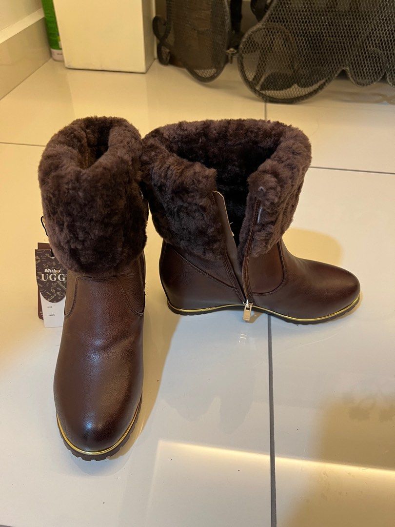 Ugg leather boots with fur hotsell