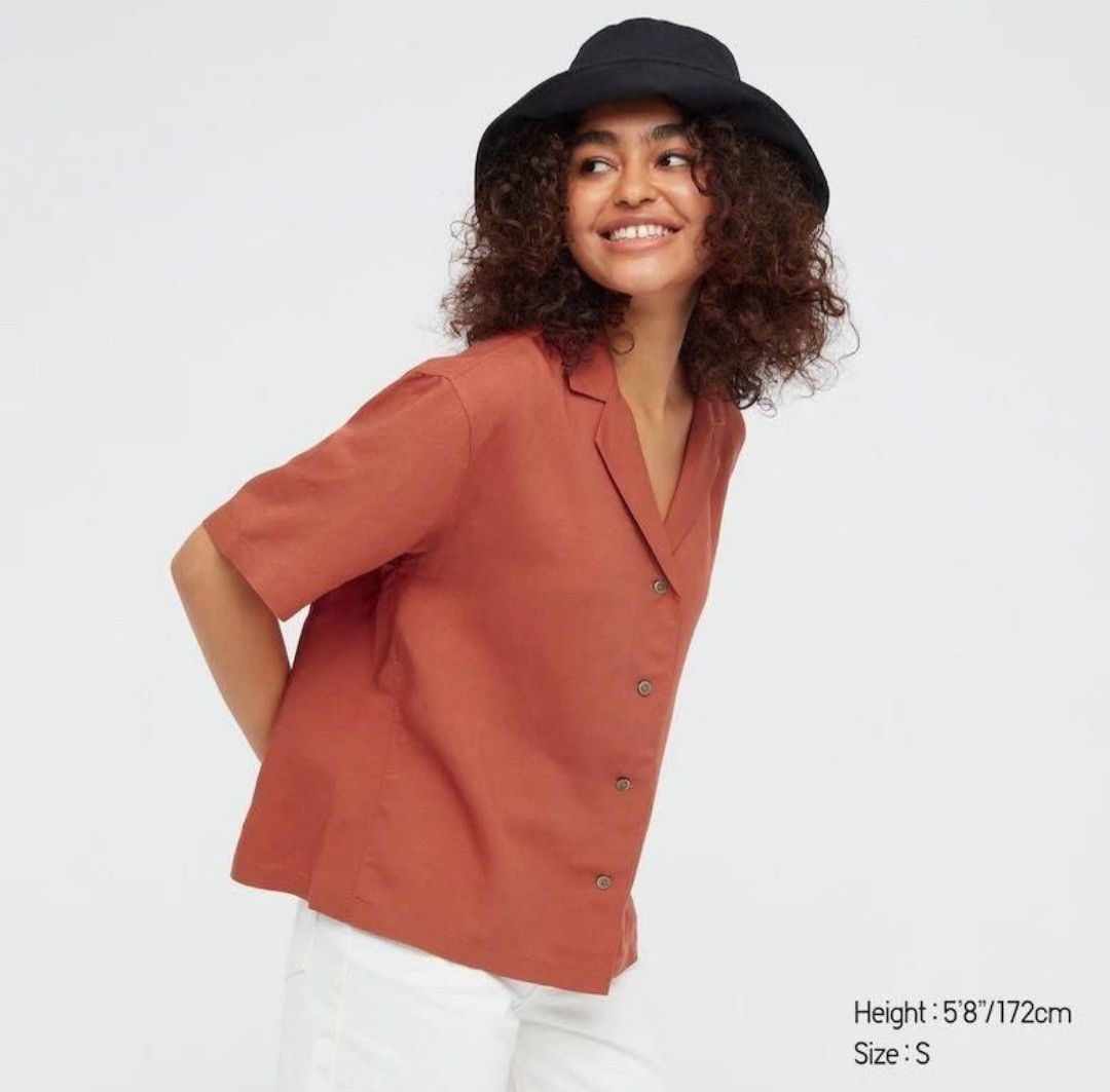 Uniqlo Linen Shirt Orange Women s Fashion Tops Shirts on