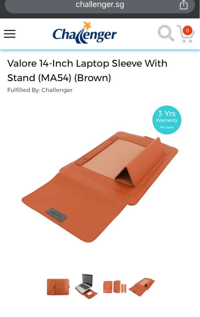 Valore 14 Inch Laptop Sleeve With Stand MA54 Brown Computers