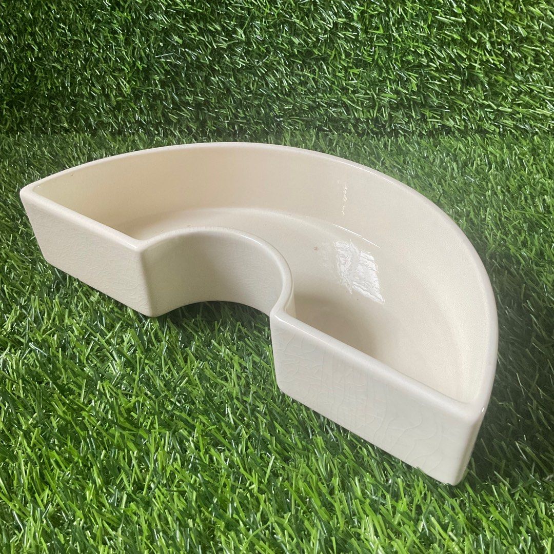 Vintage Bonsai Ikebana Ceramic Crazing White Crescent Half Moon Footed