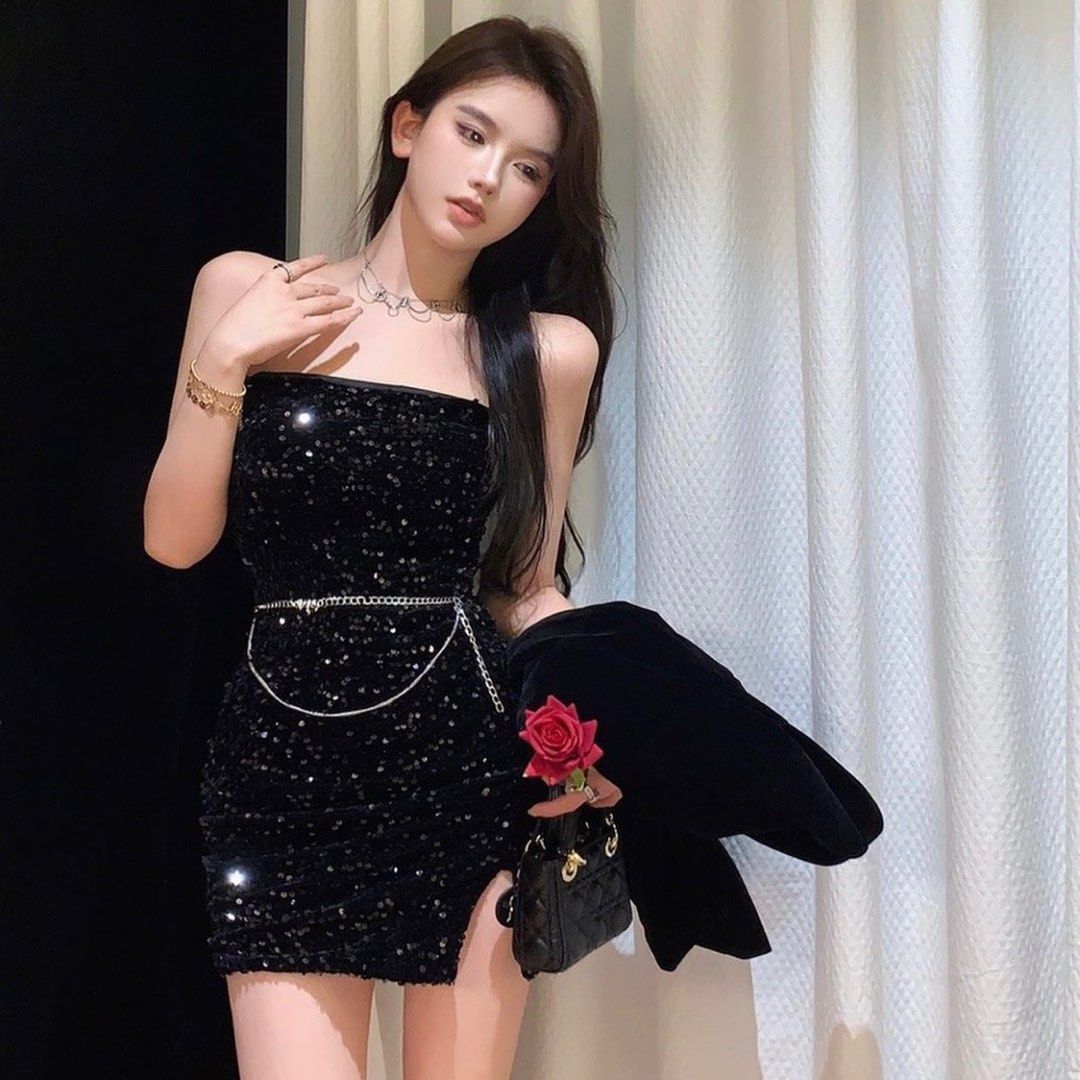 Black sparkly cheap party dress