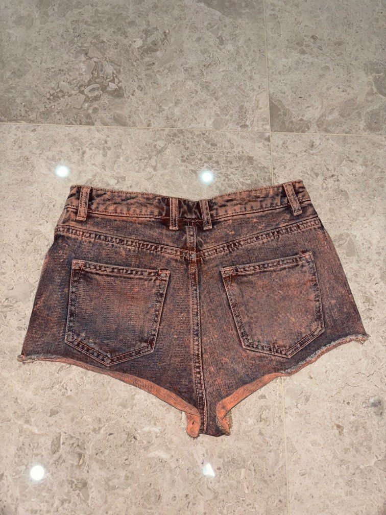 Red denim shorts cheap high waisted