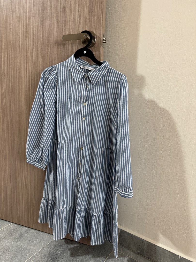 Zara blue white striped dress 2025