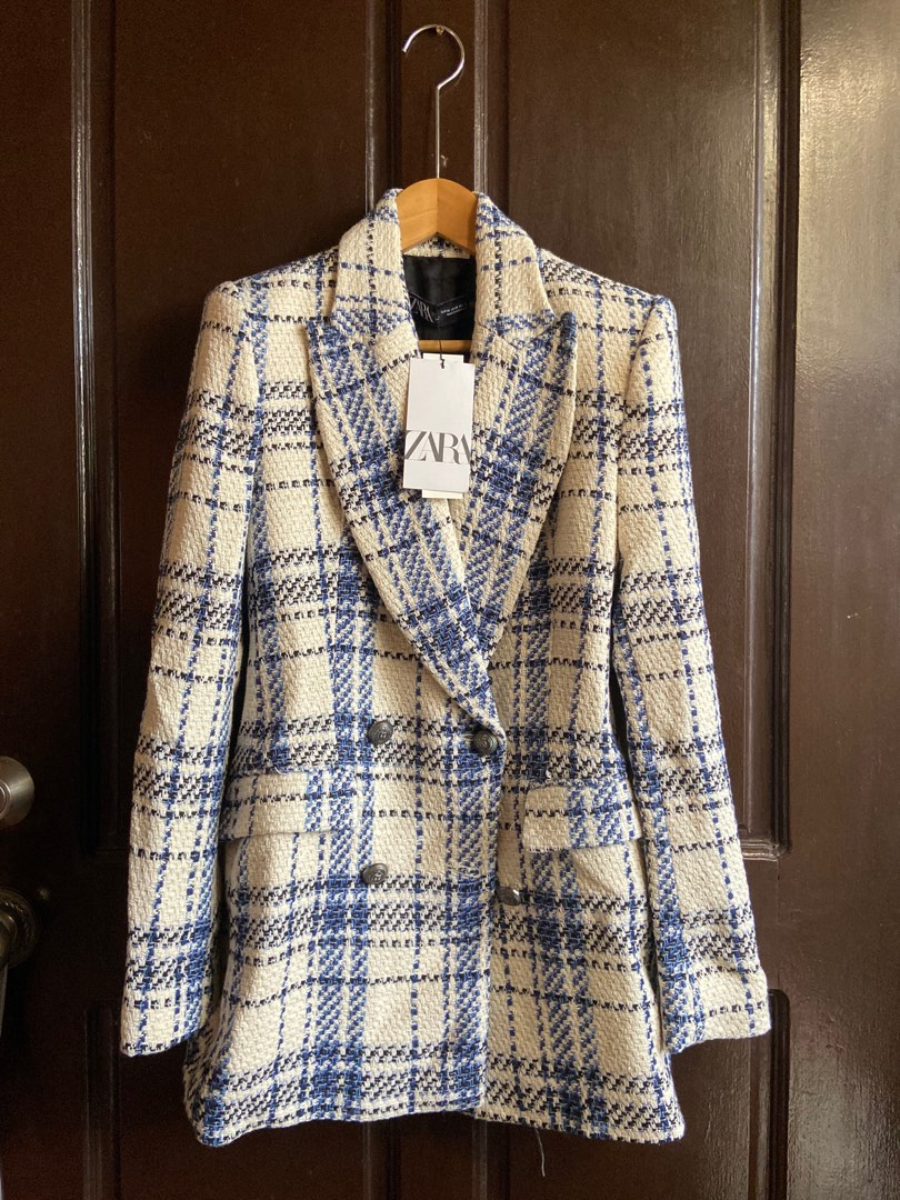Blazer Femme Zara - Taille L - Beige à Doublure Rayée - Occasion Très Bon État