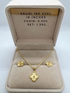 18K Saudi Gold VCA Set Necklace & Earrings