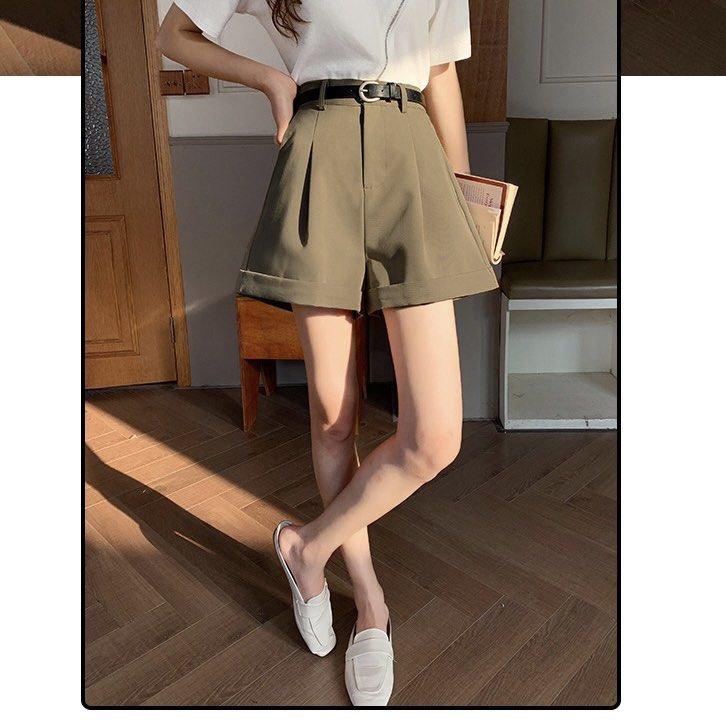 High Waist Woven Belted Pants - Brown - Pomelo Fashion