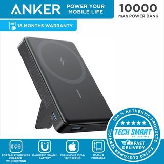 Anker MagGo Magnetic Wireless Charging 10000mAh Magsafe Powerbank with Kickstand, Compatible Only with 15/14/13/12 Pro, Pro Max, Mini
