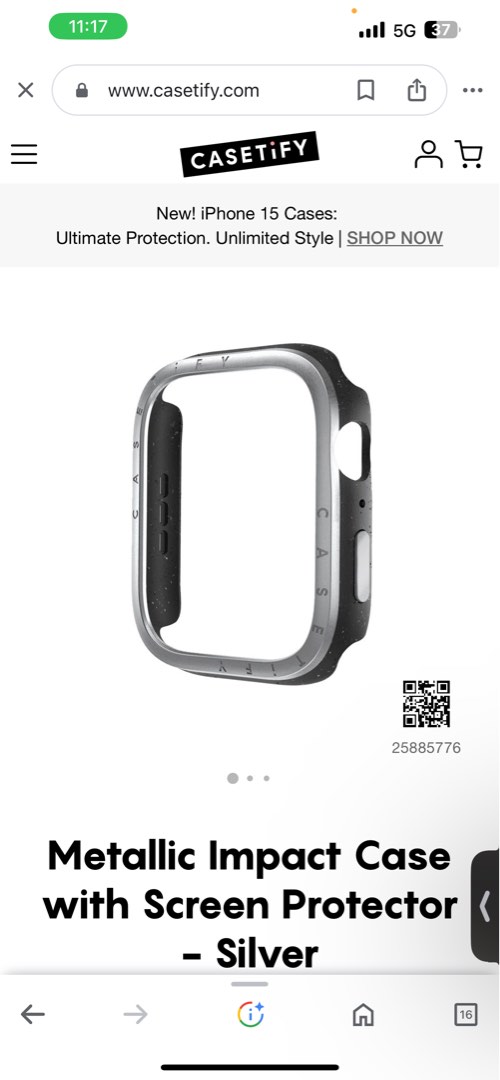 Apple Watch Case Casetify Metallic Impact Case with Screen Protector Silver