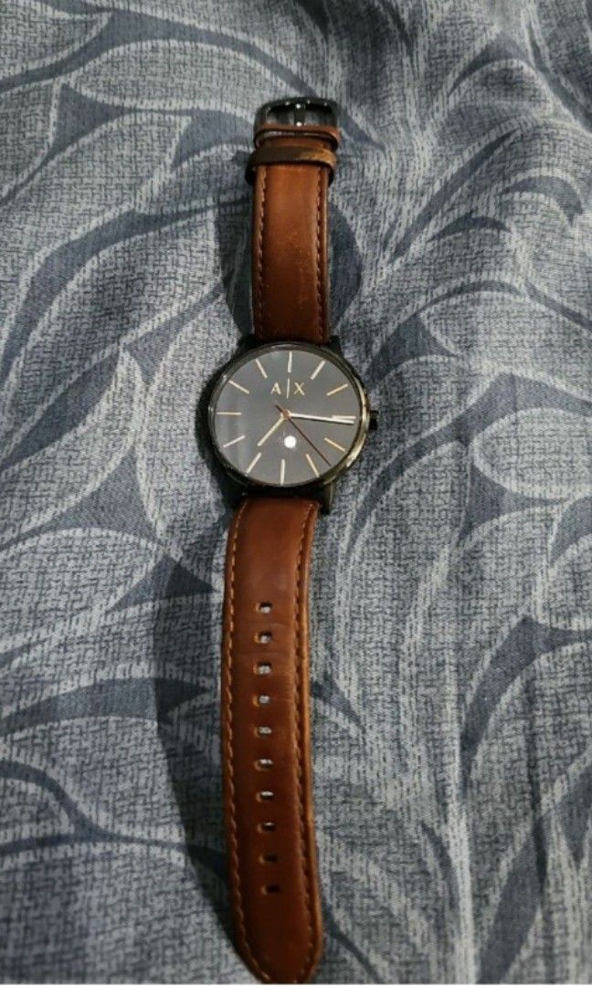 Mens leather armani watch sale
