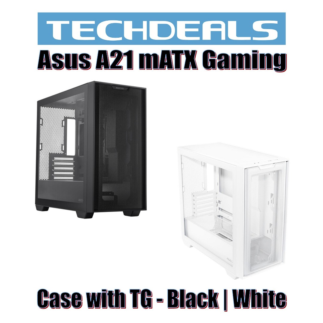 Asus A21 mATX Gaming Case with TG White Black Computers
