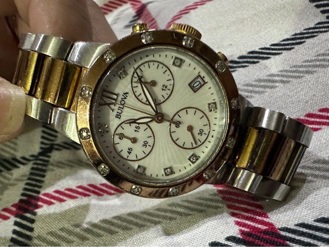 AUTHENTIC BULOVA LADIES TWO TONE DIAMOND SET CHRONOGRAPH WATCH Women s Fashion Watches Accessories Watches on Carousell
