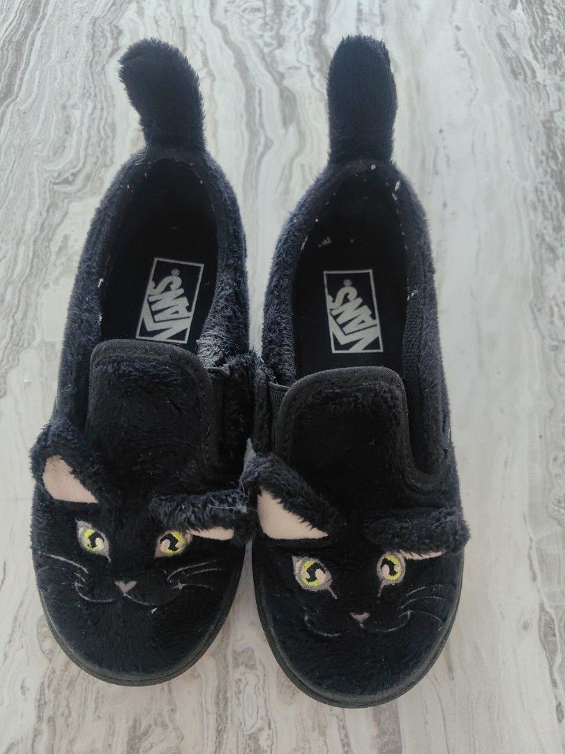 Black Cat Vans Slip On Shoes