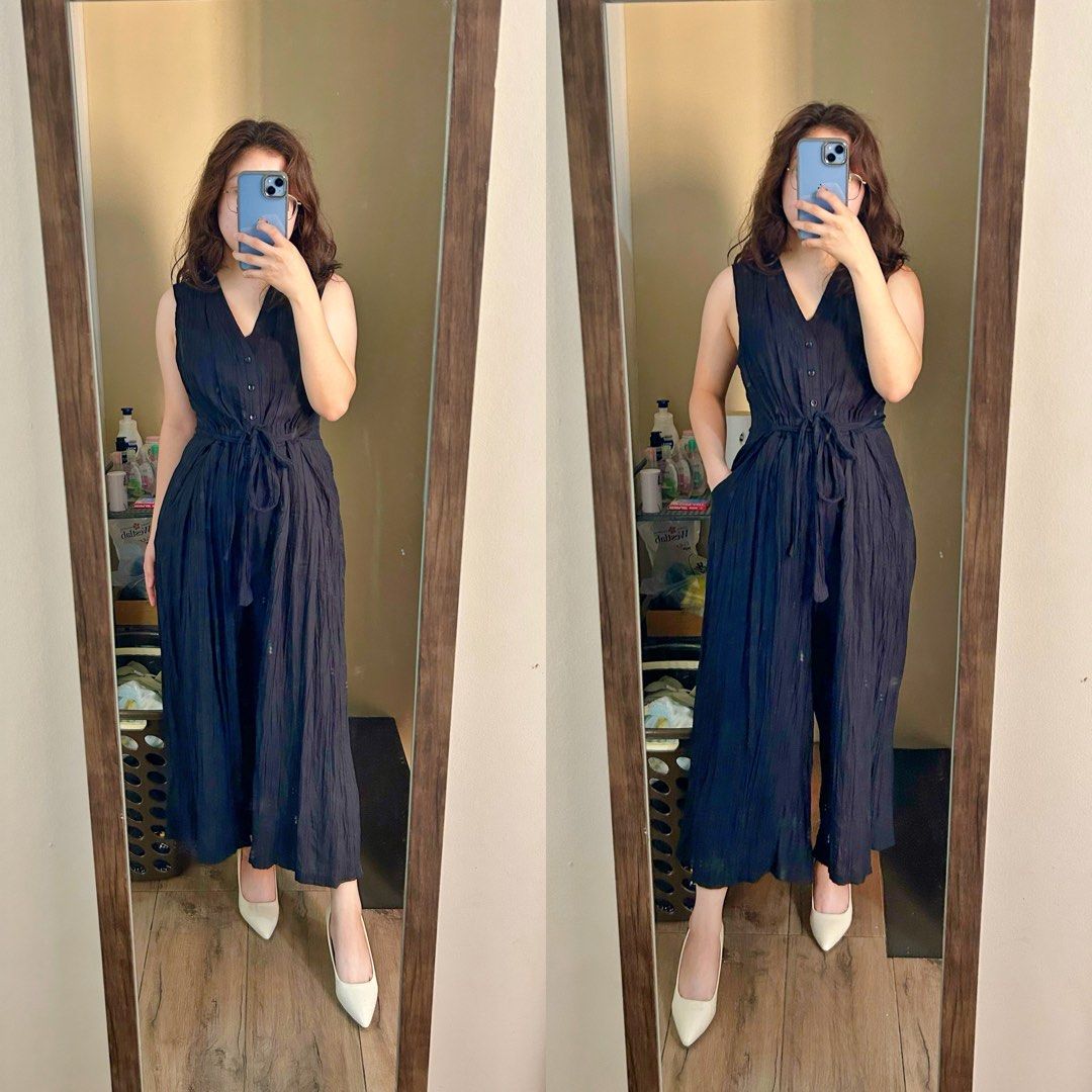 Thailand Black Vest Jumpsuit (Category: Jumpsuits) located in Cabanatuan. Submitted by randomvintagemerch (Listing ID 1278137798, Image 1). Description: Thailand Black Vest Jumpsuit🖤 HQ material With tie-up belt and adjustable waist Bought in Thailand Fits Small up to Semi-Large 10/10 brand new without tags MOP: gcash MOD: sco.