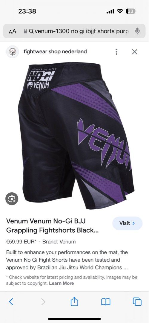 BN Venum No Gi IBJJF Fight Shorts. Black Purple. L Men s Fashion
