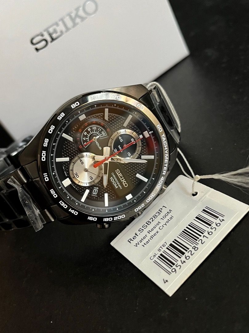 BNEW AUTHENTIC Seiko SSB283P1 Chronograph Tachymeter Black Dial