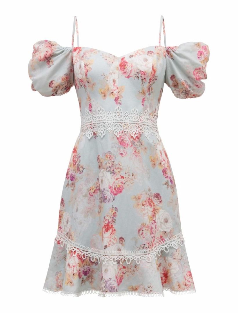 BNWT Hallie Puff Sleeve Skater Mini Summer Dress UK6 XS Off Shoulder Floral Lace Pretty Lady FOREVER NEW AUSTRALIA FOREVERNEW