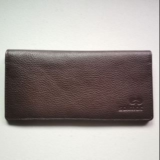 BROWN PEBBLED LEATHER long slim wallet checkbook holder brown leather