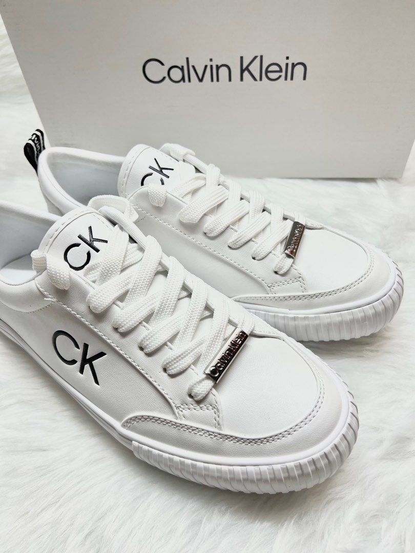 Calvin Klein CK Women s Lariss White Lace Up Sneakers. Size 6 7.5 US Women s Fashion Footwear Sneakers on Carousell