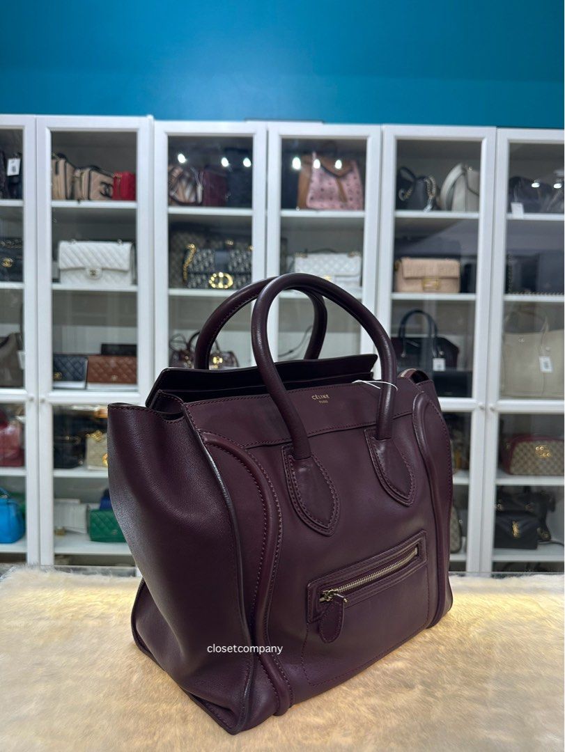 Celine Burgundy Smooth Calfskin Leather Mini Luggage Tote Bag, Luxury ...