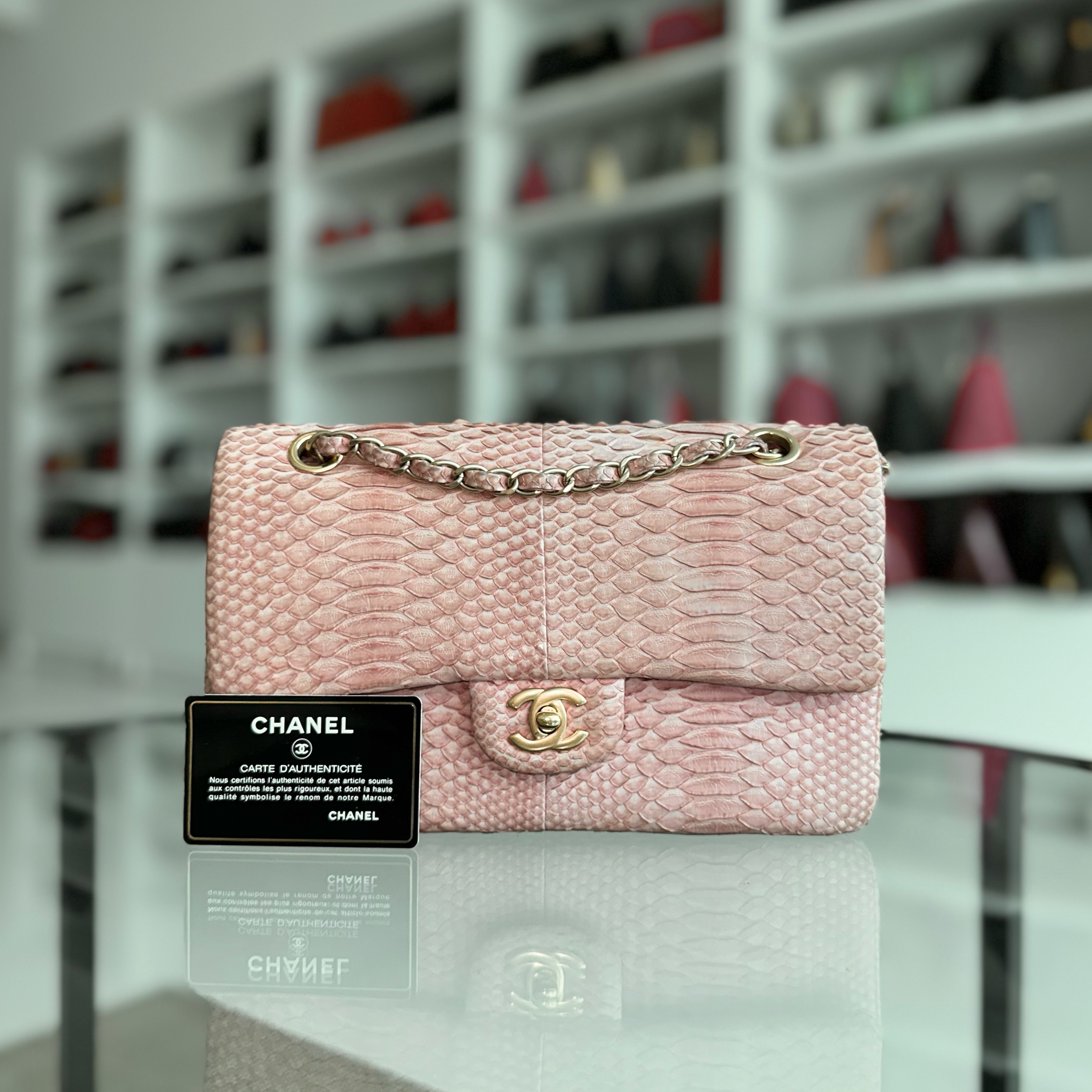 Chanel pink on sale python bag