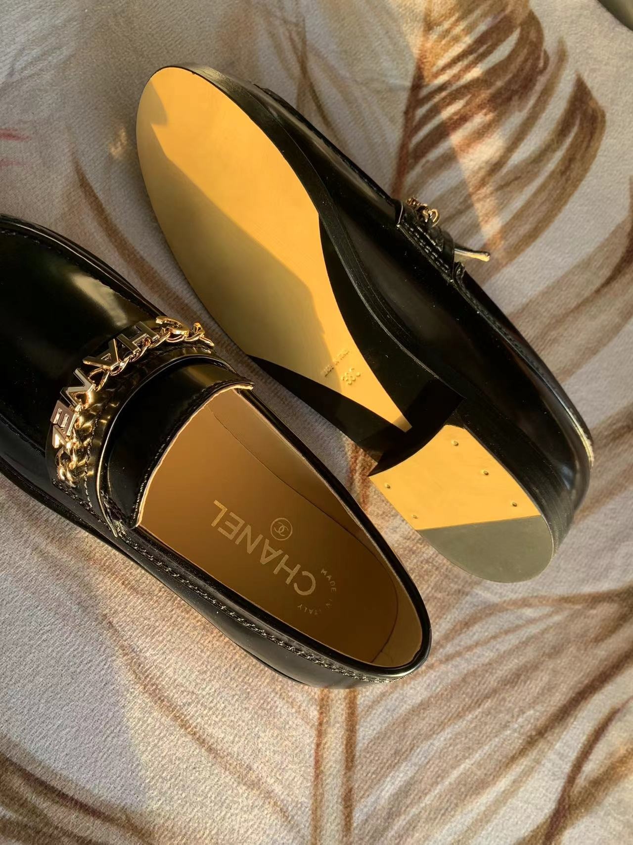 Chanel Women s Logo Loafers Patent Black Luxury Sneakers