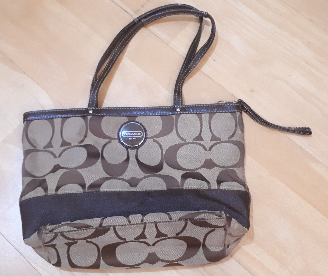 Coach F15112 Signature Tote Khaki Mahogany Brown Bag