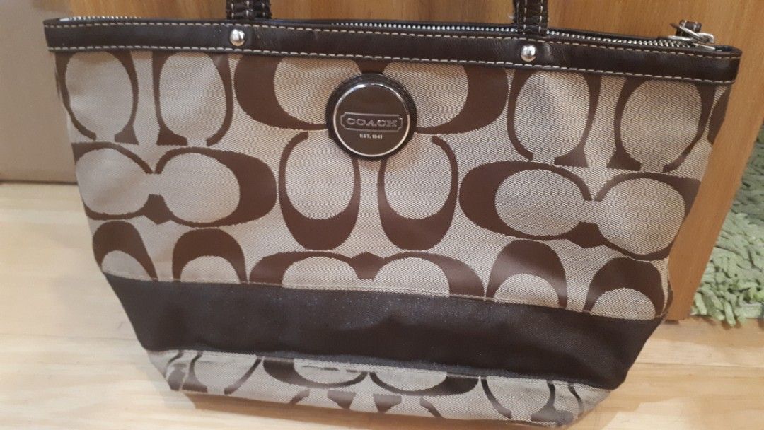 Coach F15112 Signature Tote Khaki Mahogany Brown Bag