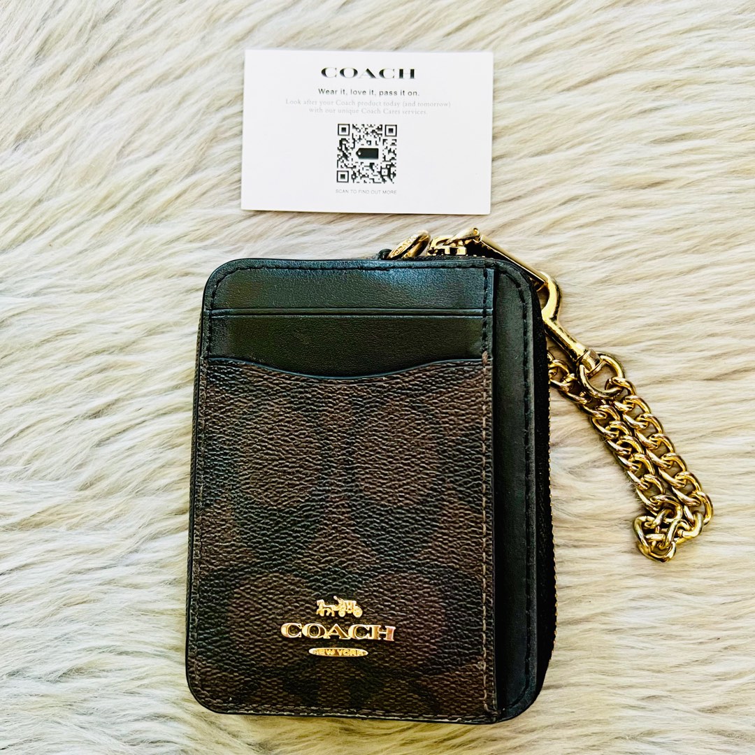 Coach Zip Card Case Wallet Signature Canvas, Luxury, Bags & Wallets