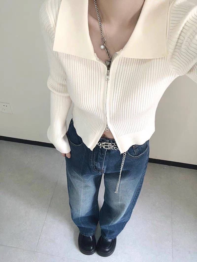 cream white zip up cardigan