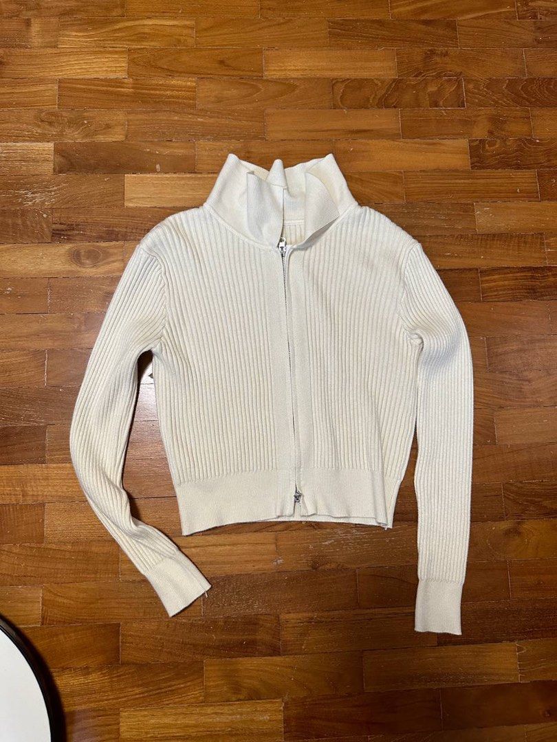 cream white zip up cardigan