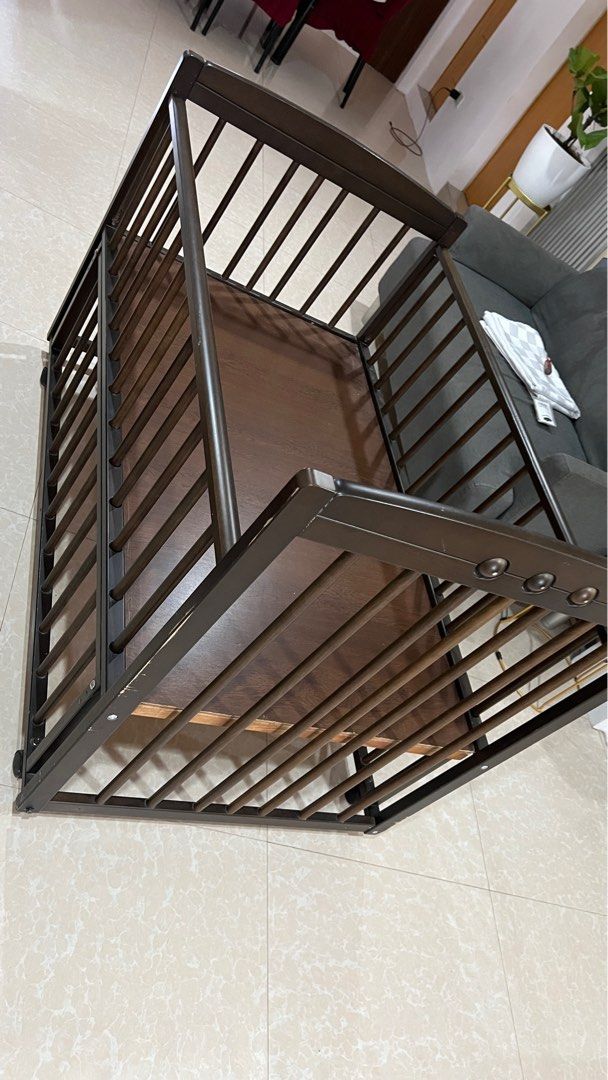 Crib including mattress (Category: Cots & Cribs) located in Legazpi City. Submitted by reiyhacordovs (Listing ID 1278146385, Image 2). Description: Crib with foam mattress, convertible to co-sleeper. (PICK-UP ONLY or can be delivered but around Legazpi City only).