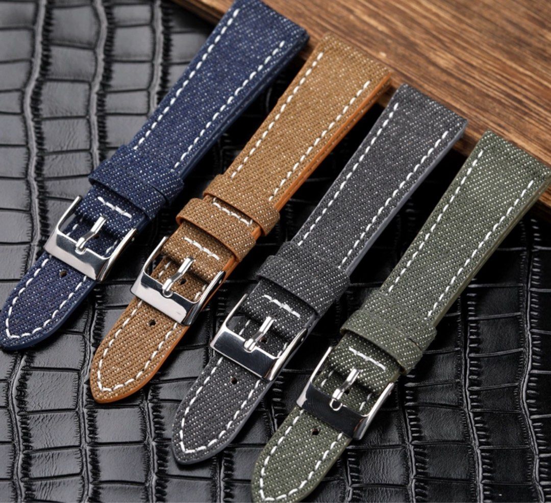 DENIM ON GENUINE CLAF LEATHER WATCH STRAP WITH PIN BUCKLE SUITABLE FOR ALL WATCHES QUICK RELEASE WATCH STRAP OMEGA MOONSWATCH