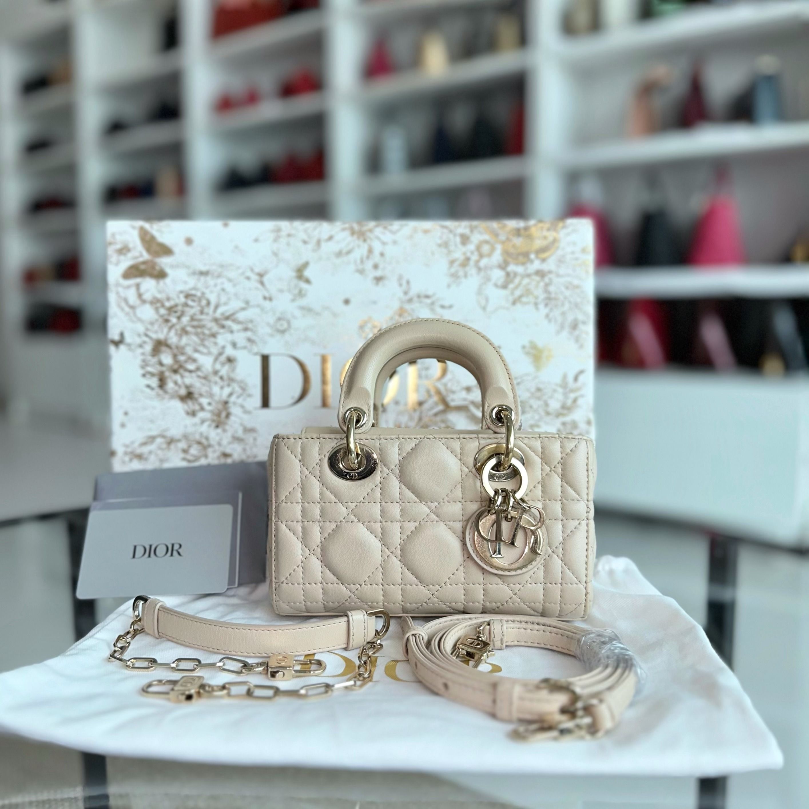 Mini lady dior hotsell beige