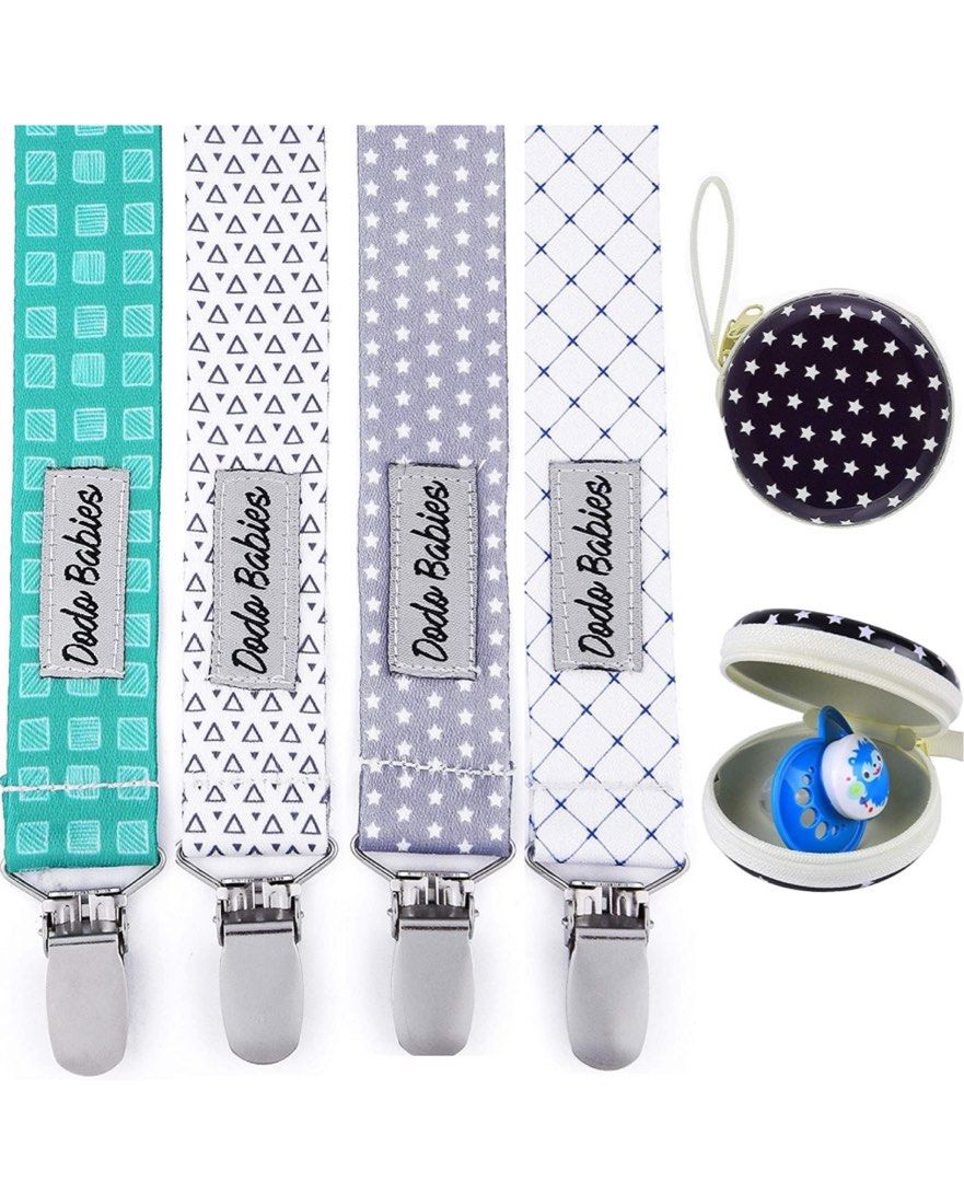 Dodo Babies Pacifier Clip Set (three clips plus binky case