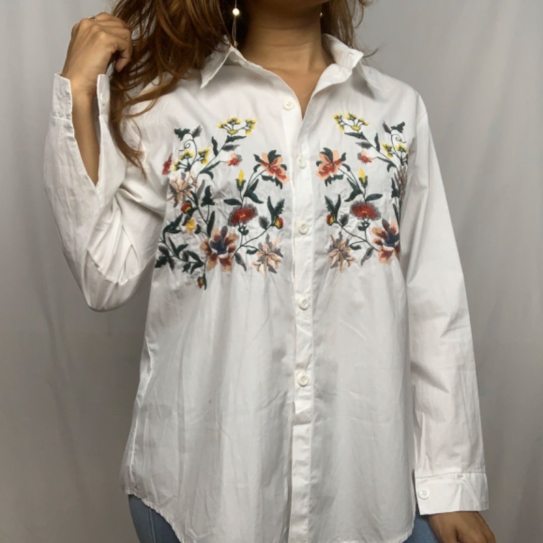 Embroidered shirt, Women's Fashion, Tops, Shirts on Carousell