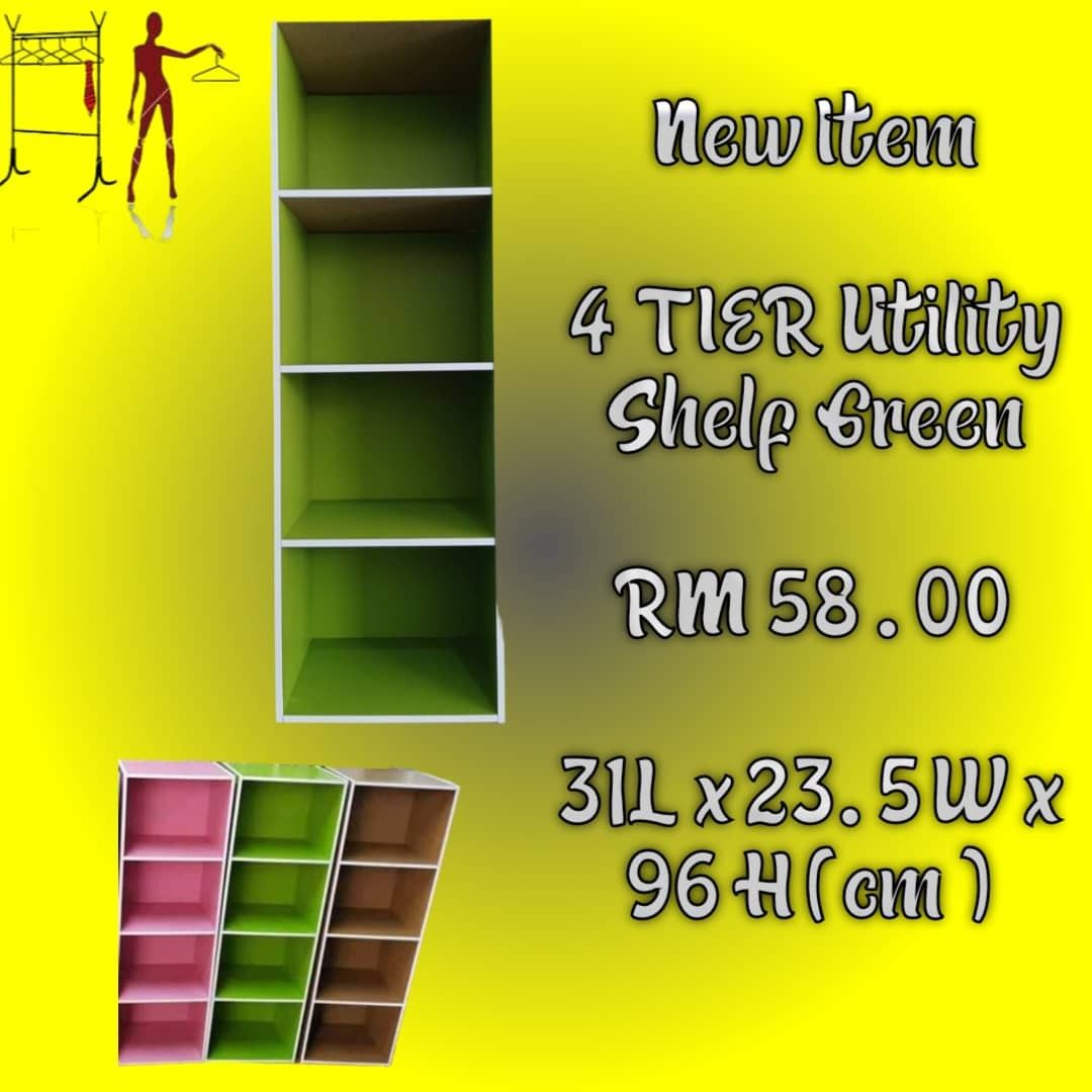 Green 4 Tier Utility Shelf ( New ), Furniture & Home Living, Furniture