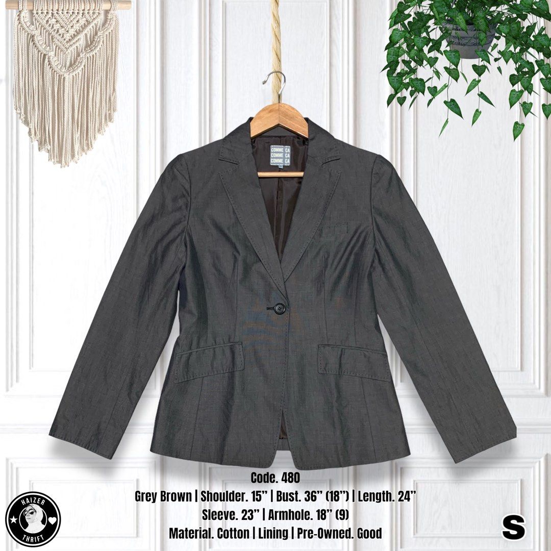 480 Size S Pit 18 Grey Brown Blazer Women Perempuan Preloved
