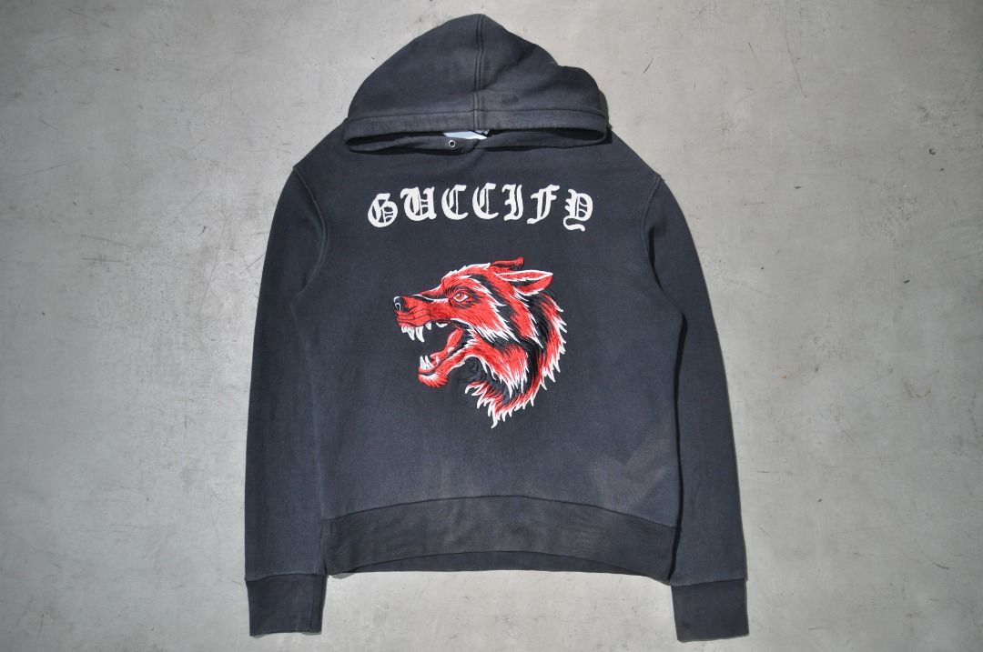 Gucci wolf embroidered hoodie clearance